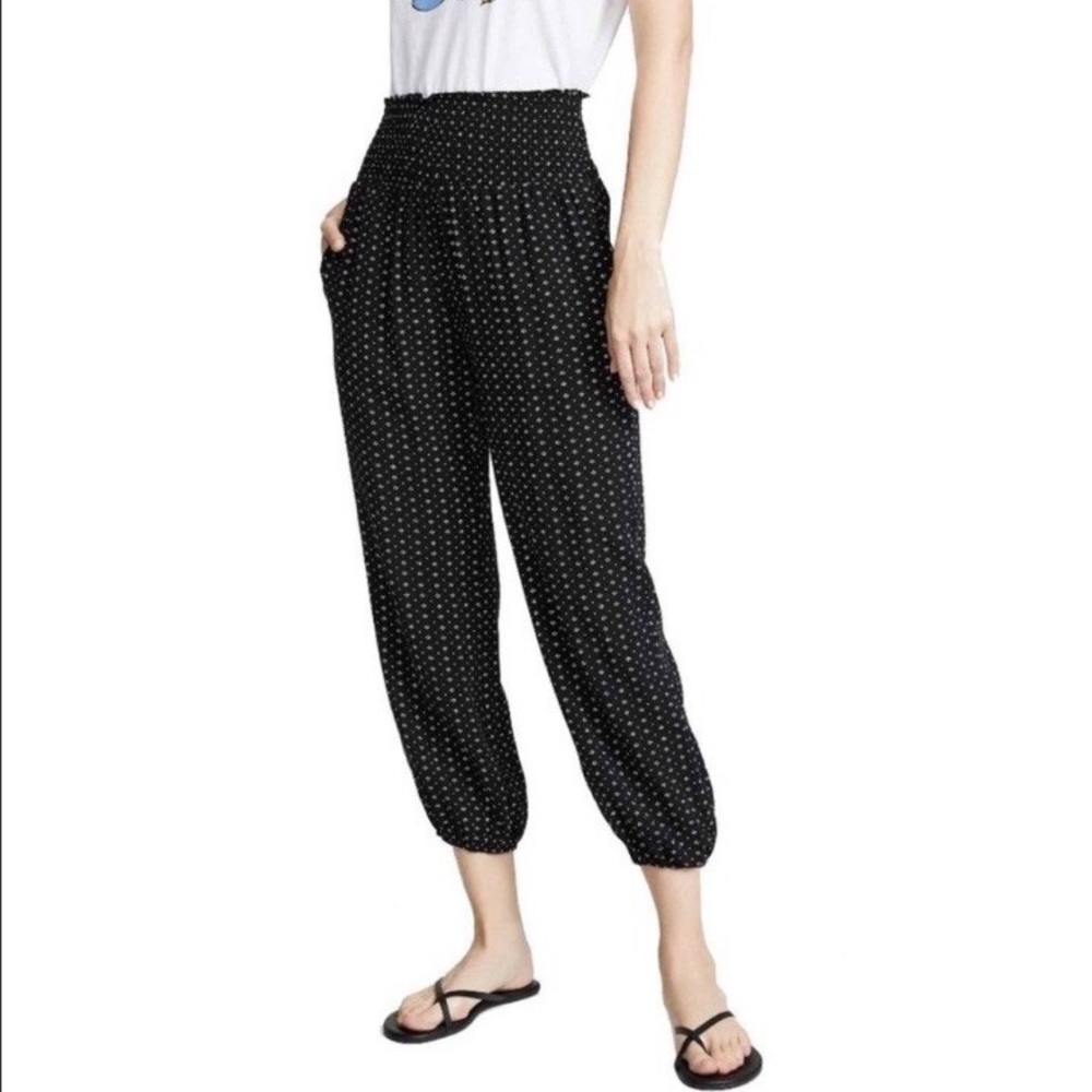 Hatch Maternity Black and White Polka Dot Floral Print Cropped Pants Pull Ons